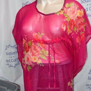 NWT 7 Islands Hot Pinkw/ Floral Beach Coverup, OSFA